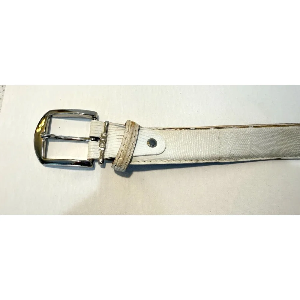 L.E.N Lifestyle White Genuine LIZARD Leather Sz 45 BELT Handcrafted USA Italy